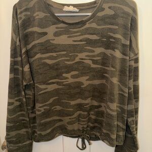 Hippie Rose Olive Camo Drawstring Hem Sweatshirt